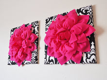 Load image into Gallery viewer, TWO Mix and Match Hot Pink and Gray Dahlia Chevron Canvas Set - Daisy Manor