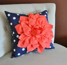 Load image into Gallery viewer, Pink Dahlia on Gray and White Polka Dot Pillow -Baby Nursery Pillow- Toss Pillow Decorative Pillow - Daisy Manor