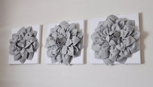 Load image into Gallery viewer, Three Gray Dahlias on White Canvas Wall Decor - Daisy Manor
