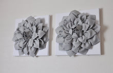 Load image into Gallery viewer, Two Wall Flowers -Gray Dahlia on White- 12 x12" Canvas Wall Art- Baby Nursery Wall Decor- - Daisy Manor