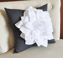 Load image into Gallery viewer, White Dahlia Flower on Charcoal Gray Pillow Accent Pillow Throw Pillow Toss Pillow - Daisy Manor