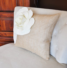 Load image into Gallery viewer, Ivory Corner Rose Flower on Burlap Pillow - Daisy Manor