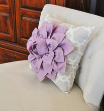Load image into Gallery viewer, Lilac Dahlia Flower on Neutral Gray Tarika Pillow Accent Pillow Throw Pillow Toss Pillow - Daisy Manor
