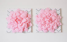 Load image into Gallery viewer, Two Wall Flower Decor -Light Pink Dahlia on Pink and Gray Chevron 12 x12" Canvas Wall Art- Baby Nursery Wall Decor- - Daisy Manor