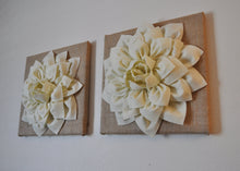 Load image into Gallery viewer, Three Ivory Dahlias on Burlap 12 x12" Canvas Home Decor - Daisy Manor