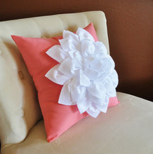 Load image into Gallery viewer, White Dahlia Flower on Bright Aqua Pillow -Decorative Aqua Blue Pillow- - Daisy Manor