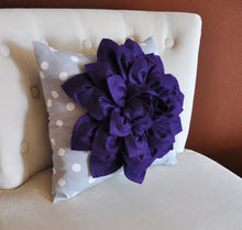 Load image into Gallery viewer, Two Deep Purple Dahlia on Gray and White Polka Dot 12 x12" Canvas Wall Art - Daisy Manor