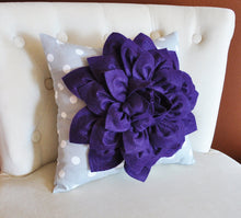 Load image into Gallery viewer, Purple Dahlia Flower on Gray Polka Dot Pillow Accent Pillow Throw Pillow Toss Pillow Decorative Pillow - Daisy Manor