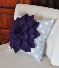 Load image into Gallery viewer, Purple Dahlia Flower on Gray Polka Dot Pillow Accent Pillow Throw Pillow Toss Pillow Decorative Pillow - Daisy Manor