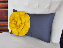 Load image into Gallery viewer, Light Coral Rose on Dusty Blue Lumbar Pillow -Decorative Pillow- - Daisy Manor