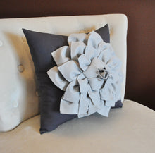 Load image into Gallery viewer, Gray Decorative Pillow. Gray Dahlia Flower on Charcoal Grey Pillow. Made to Order. - Daisy Manor