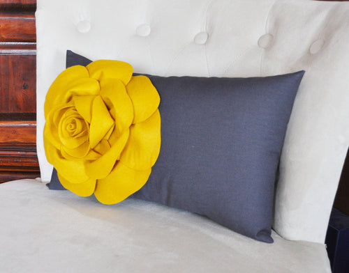 Mustard Rose on Charcoal Gray Lumbar Pillow -Decorative Pillow- - Daisy Manor