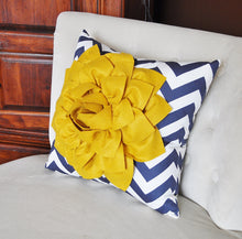 Load image into Gallery viewer, Gold and Navy Pillow. Flower. Chevron. Home Decor. - Daisy Manor