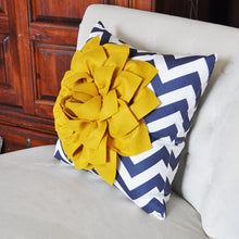 Load image into Gallery viewer, Gold and Navy Pillow. Flower. Chevron. Home Decor. - Daisy Manor