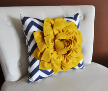 Load image into Gallery viewer, Gold and Navy Pillow. Flower. Chevron. Home Decor. - Daisy Manor