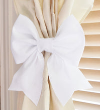 Load image into Gallery viewer, White Bow Curtain Tie Backs Set of Two - Daisy Manor