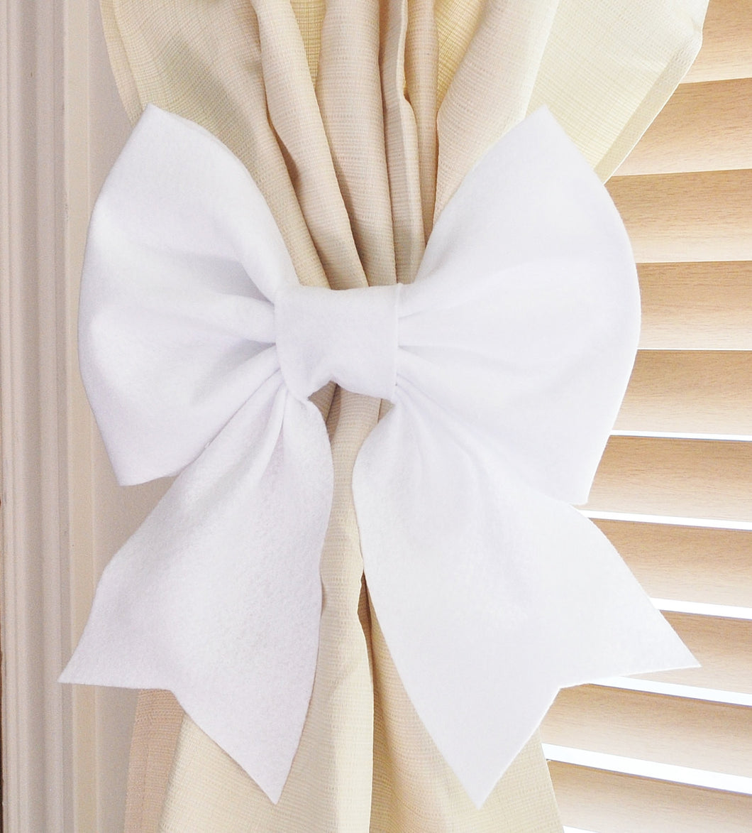 White Bow Curtain Tie Backs Set of Two - Daisy Manor