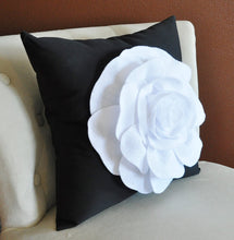Load image into Gallery viewer, White Rose on Black Decorative Pillow - Daisy Manor
