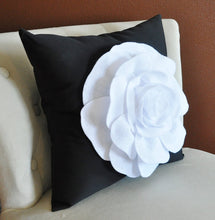 Load image into Gallery viewer, White Rose on Black Decorative Pillow - Daisy Manor
