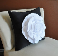 Load image into Gallery viewer, White Rose on Black Pillow - Daisy Manor