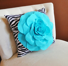 Load image into Gallery viewer, Light Turquoise Rose on Zebra Pillow 14x14 - Daisy Manor