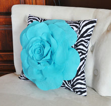Load image into Gallery viewer, Light Turquoise Rose on Zebra Pillow 14x14 - Daisy Manor