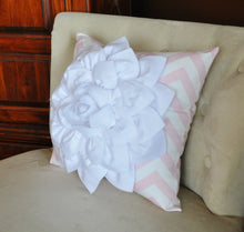 Load image into Gallery viewer, White Flower Pillow Light Pink Chevron Pillow BedRoom Decor Decorative pillow Nursery Decor - Daisy Manor