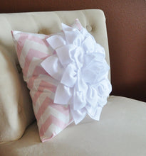 Load image into Gallery viewer, White Flower Pillow Light Pink Chevron Pillow BedRoom Decor Decorative pillow Nursery Decor - Daisy Manor