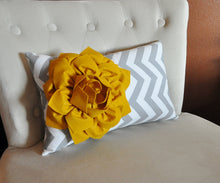 Load image into Gallery viewer, Decorative Lumbar Pillow Mustard Dahlia on Storm Gray and White Chevron Lumbar Pillow - Daisy Manor