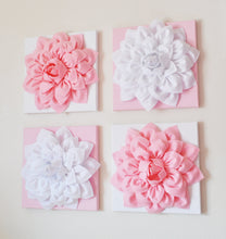 Load image into Gallery viewer, Two Wall Flowers -Light Pink Dahlias on White and 12 x12" Canvas Wall Art- Baby Nursery Wall Art - Daisy Manor