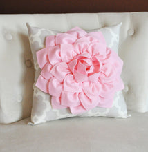 Load image into Gallery viewer, Light Pink Dahlia Flower on Neutral Gray Tarika Pillow Accent Pillow Throw Pillow Toss Pillow - Daisy Manor
