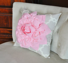 Load image into Gallery viewer, Light Pink Dahlia Flower on Neutral Gray Tarika Pillow Accent Pillow Throw Pillow Toss Pillow - Daisy Manor