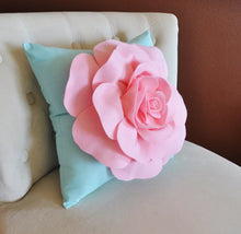 Load image into Gallery viewer, Throw Pillow, Red Rose on Light Aqua Pillow Baby Nursery Decor - Daisy Manor