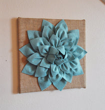Load image into Gallery viewer, Two Wall Canvases -Dusty Blue Dahlia Flowers on Burlap 12 x12" Canvas Wall Art- Rustic Home Decor- - Daisy Manor