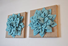 Load image into Gallery viewer, Two Wall Canvases - Coral Dahlia Flowers on Burlap 12 x12" Canvas Wall Art- Rustic Home Decor- - Daisy Manor