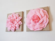 Load image into Gallery viewer, Two Light Pink Dahlias Burlap Canvases - Daisy Manor