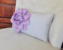 Load image into Gallery viewer, Light Gray Lumbar Pillow Lilac Dahlia on Gray Lumbar Pillow 9 x 16 Nursery Pillow - Daisy Manor