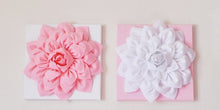 Load image into Gallery viewer, Three Wall Hangings Light Pink Dahlia on White and White Dahlia on Light Pink 12 x12" Canvases Wall Art- Baby Nursery Wall - Daisy Manor
