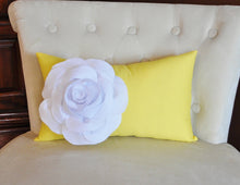 Load image into Gallery viewer, White Rose on Banana Yellow Lumbar Pillow -Decorative Pillow- - Daisy Manor