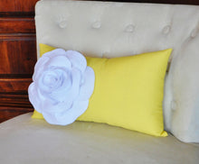 Load image into Gallery viewer, White Rose on Banana Yellow Lumbar Pillow -Decorative Pillow- - Daisy Manor