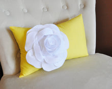 Load image into Gallery viewer, White Rose on Banana Yellow Lumbar Pillow -Decorative Pillow- - Daisy Manor