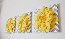 Load image into Gallery viewer, Two Wall Flower -Bright Yellow Dahlia on Gray and White Chevron 12 x12" Canvas Wall Art- Flower Wall Art - Daisy Manor