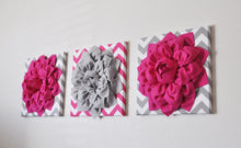Load image into Gallery viewer, Three Hot Pink and Gray Flower Chevron Canvases - Daisy Manor