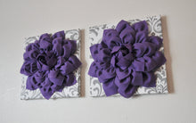 Load image into Gallery viewer, Two Lavender Dahlias on White and Gray Damask Canvases - Daisy Manor