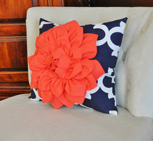Load image into Gallery viewer, Light Pink Rose on Navy and White Moroccan Print Pillow -Moroccan Decorative Pillow- - Daisy Manor