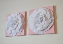Load image into Gallery viewer, White Roses on Light Pink 12 x12" Canvases Wall Art Set- Baby Nursery Wall Decor- - Daisy Manor