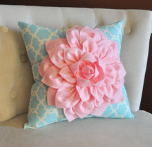 Load image into Gallery viewer, Light Pink Dahlia Flower on Blue Tarika Pillow Accent Pillow Throw Pillow Toss Pillow - Daisy Manor