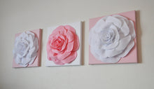 Load image into Gallery viewer, Wall Decor -Set Of Three Light Pink and White Flower Wall Hangings 12 x12" Canvas Wall Art- - Daisy Manor