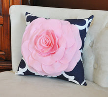 Load image into Gallery viewer, Light Pink Rose on Navy and White Moroccan Print Pillow -Moroccan Decorative Pillow- - Daisy Manor