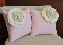 Load image into Gallery viewer, Two Decorative Pillows Ivory Corner Roses on Light Pink Pillows - Daisy Manor